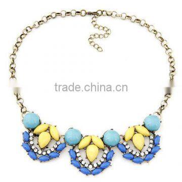 Retro Elegant Bright Exquisite waterdrop Crystal and Resin Alloy Charm& Statement gold chain Necklace Jewelry