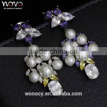 fashion high quality ltalian jewelry silver hanging diamond flower pearl earring