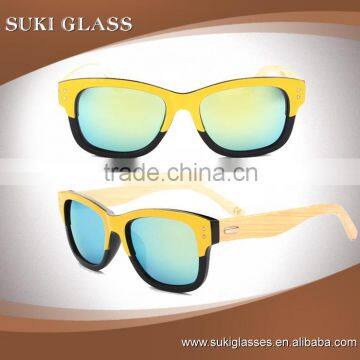 Top quality square bamboo arms leg sunglasses with PC frame