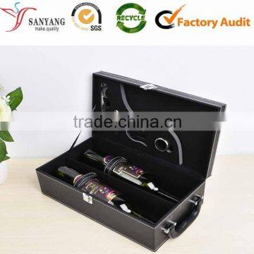 New Style Black PU Leather Wine Box For Double Glasses MDF Wine Tools Box