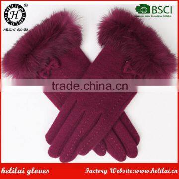 Helilai Factory OEM Winter Warm Ladies Thick Wool Cycling Gloves With Rabbit Fur Cuff