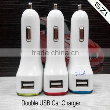 Plastic 2.4A car charger with usb dual