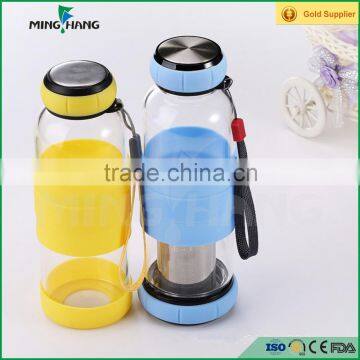420ml Portable Drinking Custom Glass Water Bottle With Thermal Sleeve