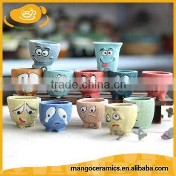 Cheap bulk mini cute expression ceramic flower pots wholesale