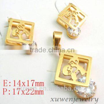 boy and girl real gold plated stainless steel zircon jewelry set