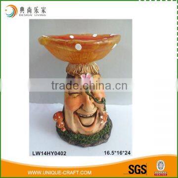 Antique Outdoor Decoration Garden Laughing Face Resin Mushroom Decor With Solar Light