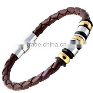 Men's Real Leather with stainless steel bracelet