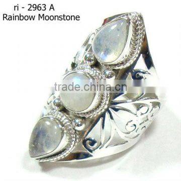 Rainbow moonstone jewelry 925 sterling silver rings