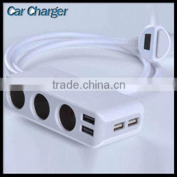 DC Outlet Car Charger With 1.8M Cable Usb Hub 4 Port