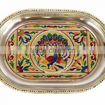 ROYAL PEACOCK Designed MEENAKARI Decorated Stainless Steel JUG/POT With Matching TRAY & 6-GLASSES - G.M. photo-4