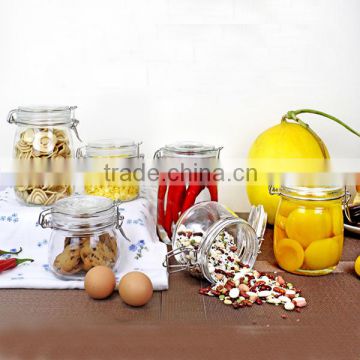 500ml 700ml Recycled airtight Round shape glass jar with metal clip top lid for kitchen and food