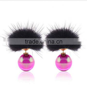 2016 Top Quality Fashion Fur Women Earings Set Brand Acrylic Round Shaped Double Earings Factory Price photo-2