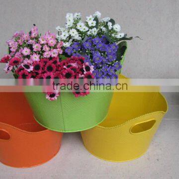 Round Metal Flower Pot with Handle