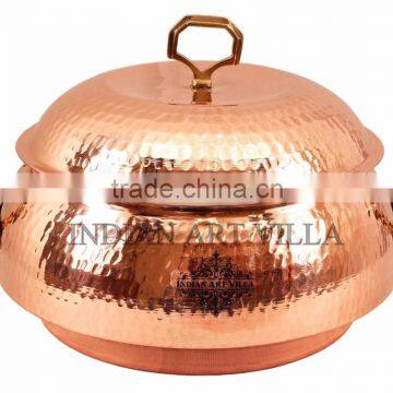 IndianArtVilla Steel Copper Big Casserole with Lid 2300 ML - Serving Indian Food Dishes Home Hotel Restaurant Tableware