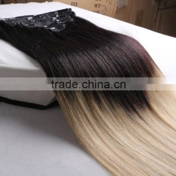 2016 New design Popular in USA/Europe Double Drawn Two Tone Triple Weft Clip In Hair Extension