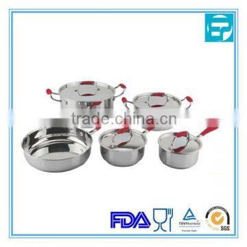 9Pcs stainless steel cookware with silicone handle