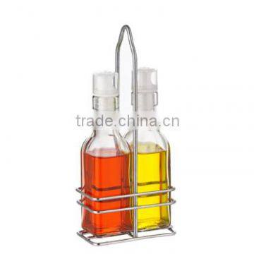 SINOGLASS 2 pcs glass Oil and Vinegar jar Set rack