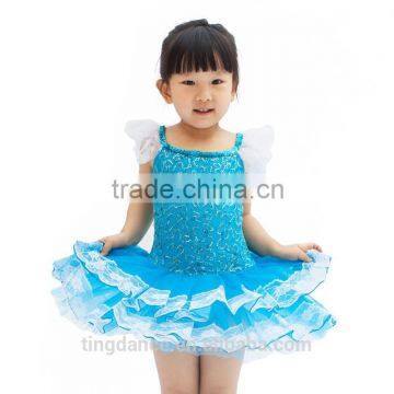 2015 shiny blue lace sleeves children costume