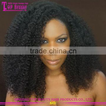 Wholesale cheap price 18"150% density unprocess virgin brazilian human hair kinky curly u part wigs