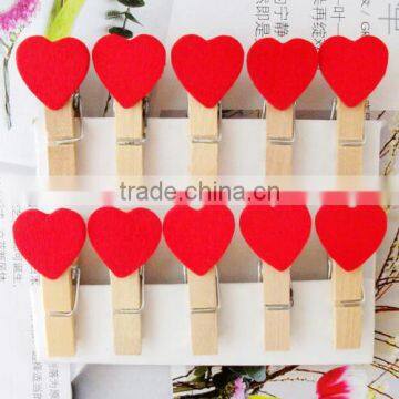 Valentine's day pegs wooden valentine clips red heart pegs for valentine's day