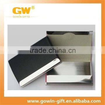 black leather and metal business name card holder