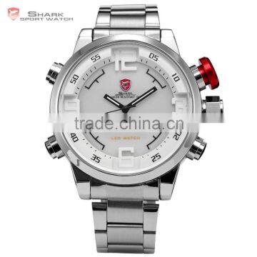 Mens Shark Digital LED Date Analog Big Face Sport Alarm Quartz Wrist Watch