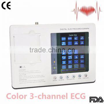 CE &ISO13485 approved Portable Digital 3-channel Color Electrocardiograph ECG EKG machine