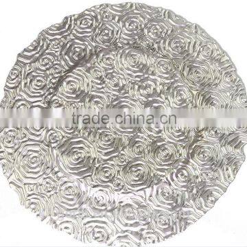 GRS Wholesale Silver Glass Charger Plate with Rose