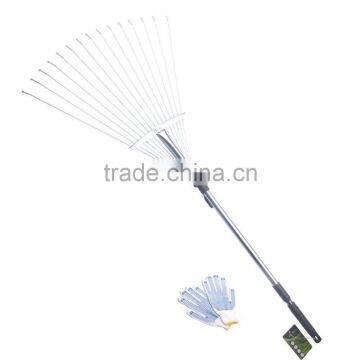 28"-57" Length Telescopic Steel Garden Rake 15 Tine Adjustable Garden Leaf Rake With 1pair Work Gloves (Zinc Coated) photo-4