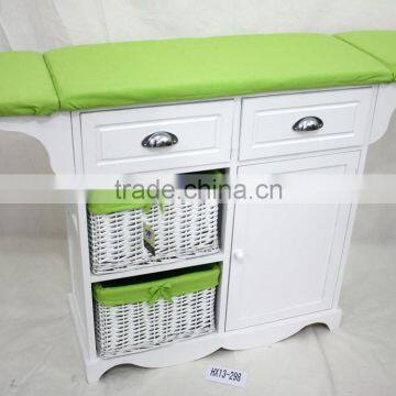 White Wicker Basket Single Door Iron Table / Station