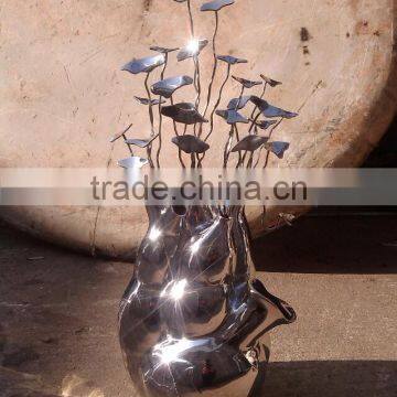 Indoor art decoration flower vase with stainless steel mirror metal sculpture