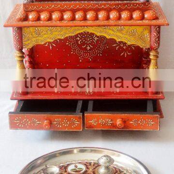 Hand Painted Wooden Temple With 2 Drawers photo-6