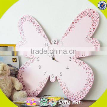 2017 Wholesale Pink Butterfly Wooden Kids Wall Clock Best Design Kids Wall Clock New Wooden Kids Wall Clock W09D019 photo-3