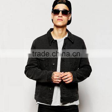 wholesale mens black denim plain warm jacket in bulk