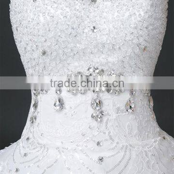 Sexy Bandeau Lace Beaded Cream Crepe Ruffles Weding Dress Pleated Corset Bodice Luxury Bridal Dress photo-4