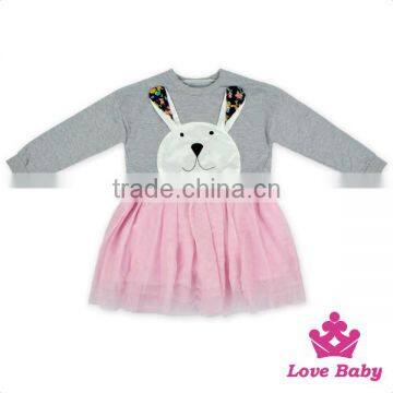 Baby Girl Winter Formal Dresses Cute Rabbit Long Sleeve Pink & Gray Tutu Dress photo-6
