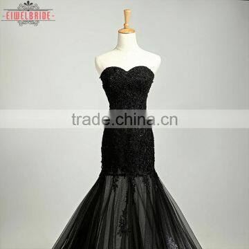 Long Floor-length Black Mermaid Wedding Dresses/Backless Wedding Dress photo-5