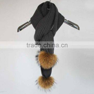 Myfur Wholesale Fashion Long Scarf Lady Stretch Knit Scarf With Fur Balls Popular Style photo-2