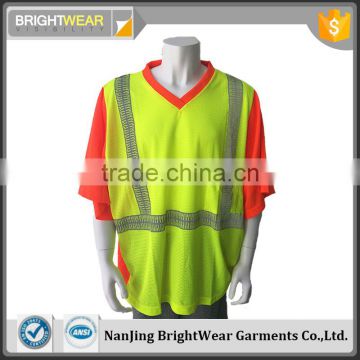 ANSI 107 hi vis V-neck sew-on tape reflective t-shirt