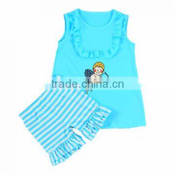 Wholesale girl summer cartoon little angel pattern suit navy fashion clothes for girls