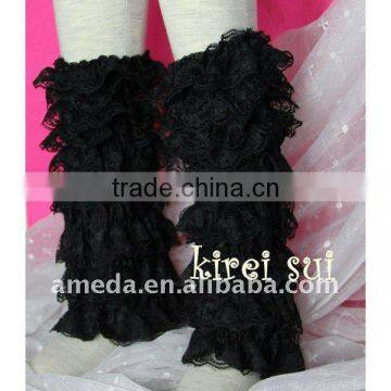 Girls Black Lace Petti Leg Warmers LM3