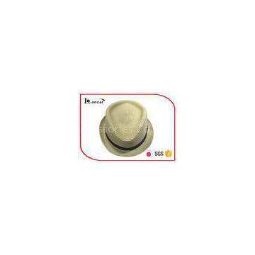 Black Ribbed Band Wide Brimmed Straw Hat For Women , Packable Straw Sun Hat