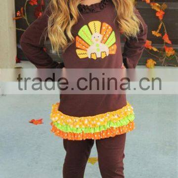 popular style turkey embroidery Thanksgiving girls boutique clothing