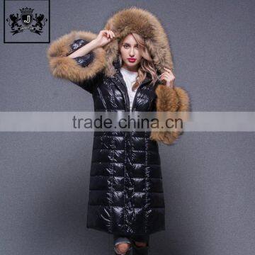 2017 Italian Beautiful and Fashion Pattern Goose Down Jacket With Big Fur Collar and Cuff for Lady photo-3