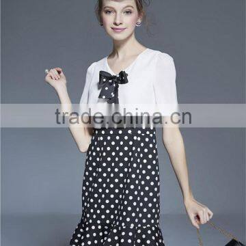 Latest dress designs photos ladies casual chiffon tops and polka dot skirt