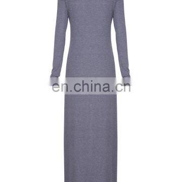 CHEFON Grey slim fit jersey maxi dress long sleeve