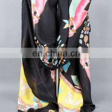 Ethnic Style Textile Fabric Tassels Scarves Black Printed Oversize Women Fashion Scarves Cape