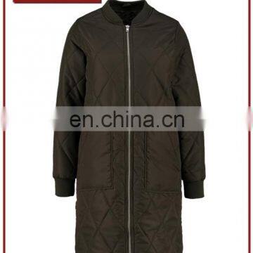 Factory 100% Polyester Women Quilted Long Damiond Quilted Jacket