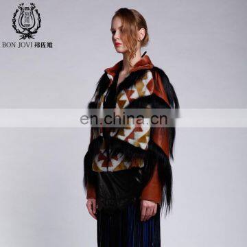 Wild Style Multicolored Goat Fur Coat Checked Merino Sheep Fur Jacket With Goat Fur Tassel Winter Women's Fashion Overcoat photo-2