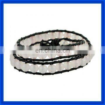 new 2014 Amazonite Pearl Beads Black Leather Wrap Bracelet TPCL163#